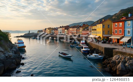 Fishing Boats in Coastal Sunset Scene 126498855