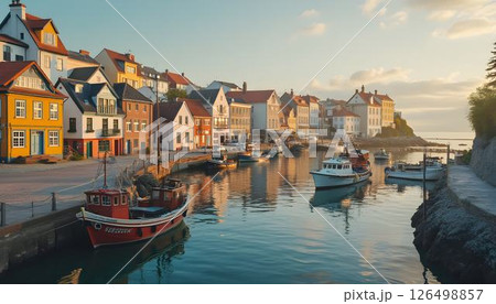 Serene Waterfront with Vibrant Houses 126498857