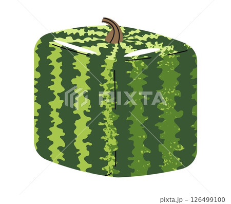 Flat Design Square Watermelon Illustration. Japanese Style Whole Green Fruit with Geometric Shape on white Background for Summer Graphics, Food Design, and Creative Projects. Flat Design Square Watermelon Illustration. Japanese Style Whole Green Fruit with Geometric Shape on white Background for Summer Graphics, Food Design, and Creative Projects. 126499100