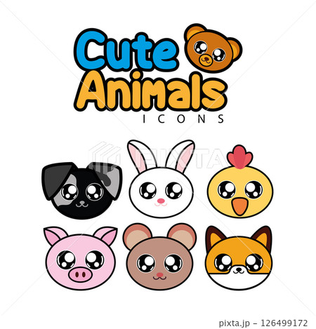 Cute animal faces pack. Vector Cute animal faces pack. Vector 126499172
