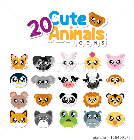 Cute animal faces pack. Vector 126499173
