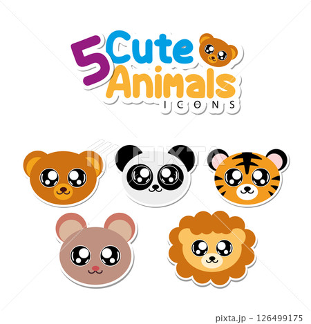 Cute animal faces pack. Vector Cute animal faces pack. Vector 126499175