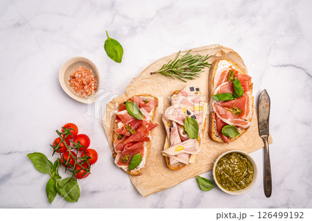 Assorted delicious baguette sandwiches 126499192