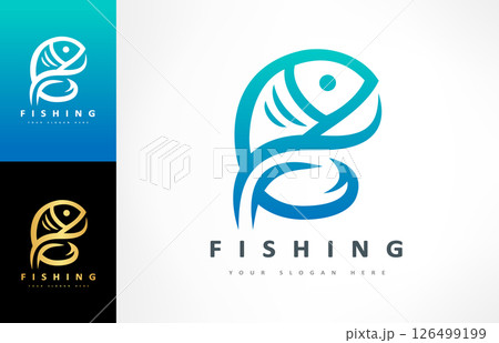 Fishing logo vector. Fish and rod design. Shop everything for fishing. Fishing gear 126499199