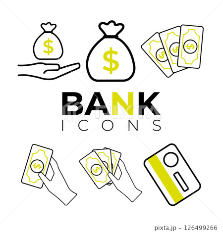 Yellow finance icons group. Vector 126499266
