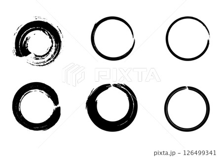 Circular stamp frames and hand-drawn elements in a vector set. 126499341