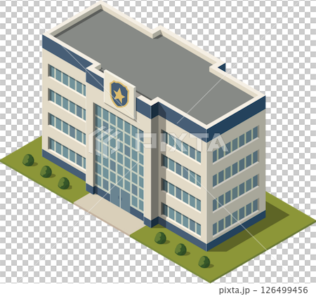 Isometric police station building, law enforcement facility 126499456