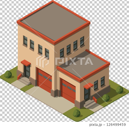 Isometric fire department station building Isometric fire department station building 126499459