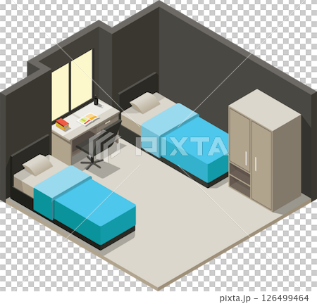 Isometric children bedroom with 2 beds 126499464