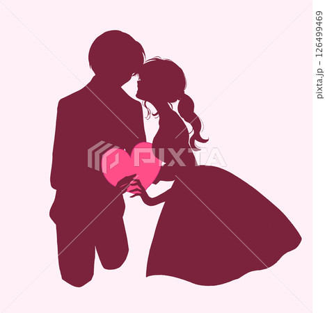 ハートを持った男女 新郎新婦 シルエット ハートを持った男女 新郎新婦 シルエット 126499469