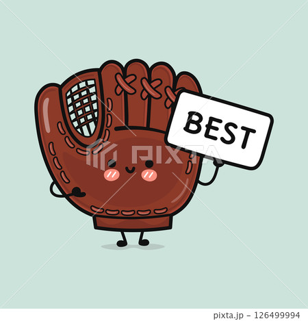 Cute smiling Baseball Glove holding a sign saying best, ideal for sports and competition themes 126499994