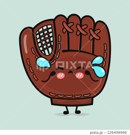 A charming cartoon Baseball Glove with an emotional expression and sweet, cute style. 126499998