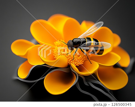 Honeybee Resting Gracefully on Yellow Flower Petals 126500345
