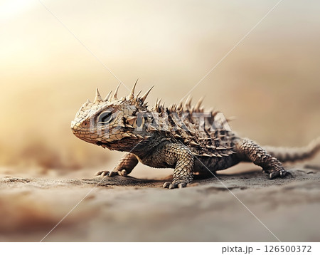 Spiky Desert Lizard in Sunlit Arid Landscape Spiky Desert Lizard in Sunlit Arid Landscape 126500372