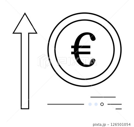 Upward arrow pointing beside euro symbol within a circle. Ideal for business growth, finance, investment, economy, wealth management, European markets, and success representations. Line metaphor Upward arrow pointing beside euro symbol within a circle. Ideal for business growth, finance, investment, economy, wealth management, European markets, and success representations. Line metaphor 126501054