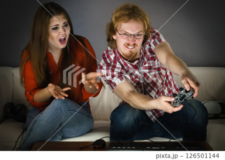 Woman is angry at playing man Woman is angry at playing man 126501144