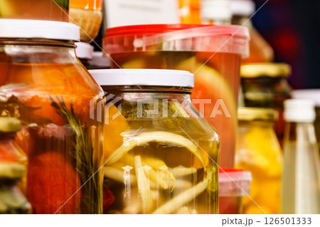 Jars with pickled vegetables 126501333