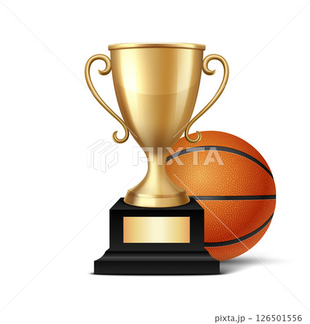 Realistic 3d Basketball Championship Trophy, Vector Illustration. Golden Winner Cup and Basketball Ball. Sports Award, Victory Symbol. Competition, League, Team Achievement, Sport Event Concept Realistic 3d Basketball Championship Trophy, Vector Illustration. Golden Winner Cup and Basketball Ball. Sports Award, Victory Symbol. Competition, League, Team Achievement, Sport Event Concept 126501556