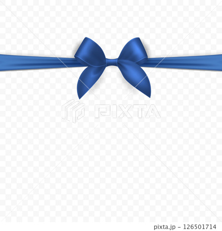 Vector Blue Ribbon Bow Isolated. Realistic Satin Bow and Ribbon. Blue Ribbon Bow for Gift, Present, Decoration, Holiday, Celebration, Packaging, Greeting Card, Invitation, Party, Design, Poster 126501714