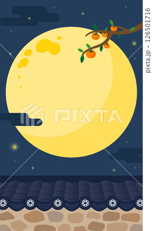 Autumn background of Korea traditional with persimmon tree and moon 126501716