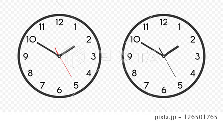 Flat Vector Wall Office Clock Face Set. Clock Dial and Clock Hands Closeup Isolated. Design Template. Simple Minimalistic Wall Clocks in Front View 126501765