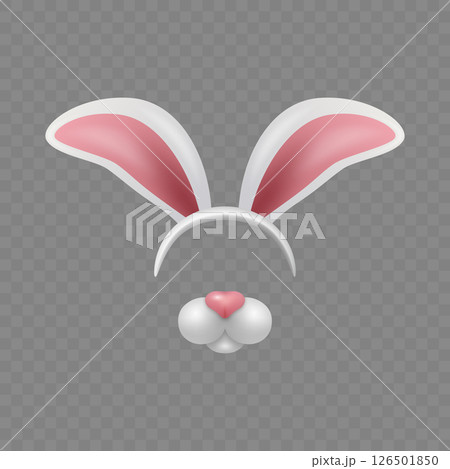 Vector Bunny Ears and Nose. Bunny Ears and Nose for Easter, Costume, Mask, Selfie Filter. Bunny Ears and Nose Clipart for Kids, Party, Cute Animal Design, Holiday, Decoration, Photo Booth, Fun 126501850