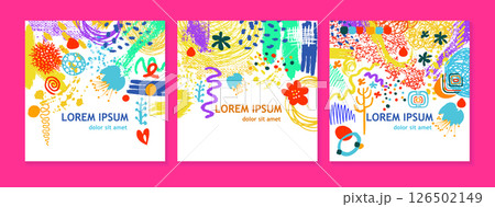 Set of decorative abstract frames. Creative abstract art background. hand drawn. Vector illustration 126502149