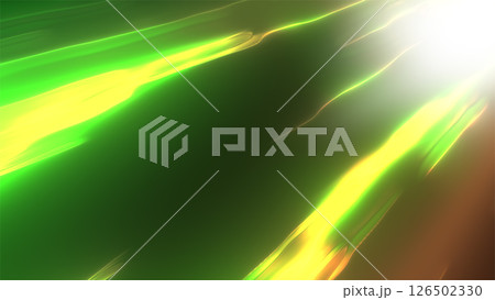 A striking green and yellow futuristic energy streak flowing across the composition 126502330