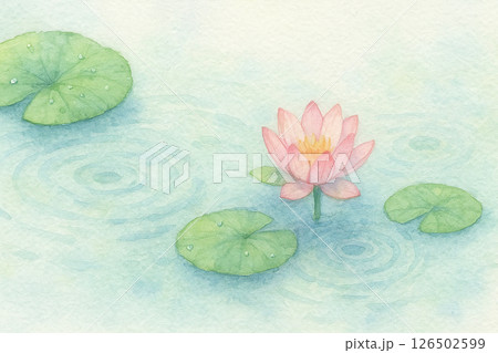水面に咲く睡蓮と波紋の水彩イラスト 126502599