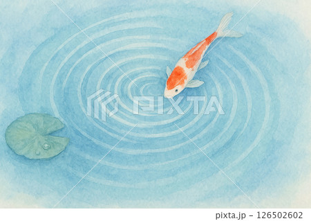 水面に泳ぐ錦鯉と波紋の水彩イラスト 126502602