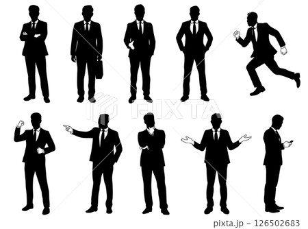 ビジネスシーンで使える スーツを着た男性のシルエットセット ビジネスシーンで使える スーツを着た男性のシルエットセット 126502683