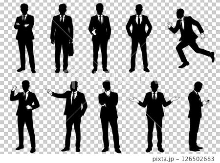 ビジネスシーンで使える スーツを着た男性のシルエットセット ビジネスシーンで使える スーツを着た男性のシルエットセット 126502683