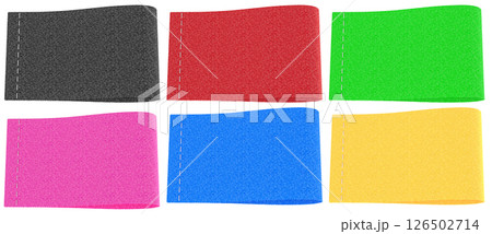 Blank Colored Clothing Labels with Stitch Line. 3D rendering Blank Colored Clothing Labels with Stitch Line. 3D rendering 126502714