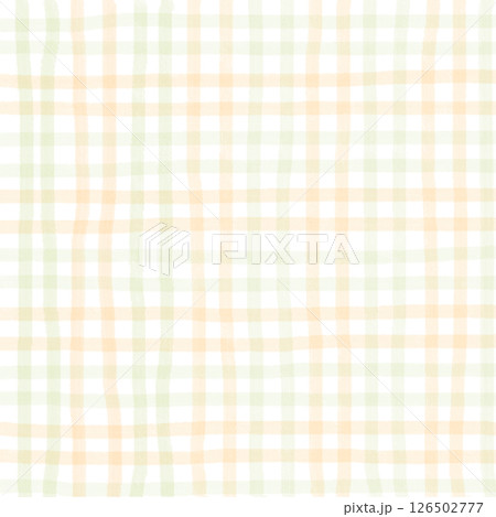 Orange Sage Green Plaid Gingham Check Hand Drawn Background Pattern Overlay 126502777