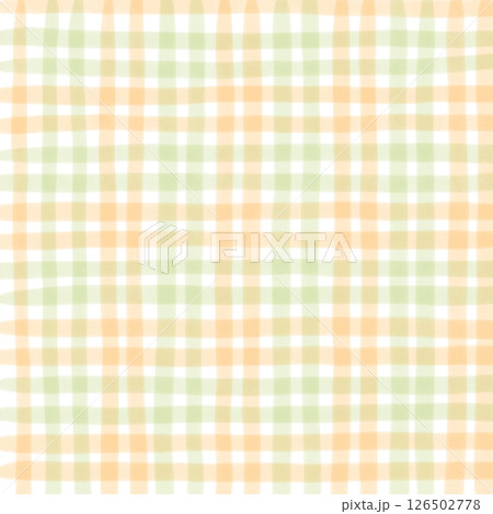 Orange Sage Green Plaid Gingham Check Hand Drawn Background Pattern Overlay 126502778