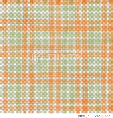 Orange Sage Green Plaid Gingham Check Hand Drawn Background Pattern Overlay 126502782