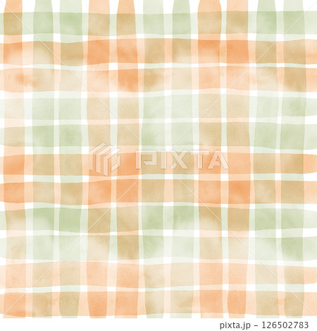 Orange Sage Green Plaid Gingham Check Hand Drawn Background Pattern Overlay 126502783