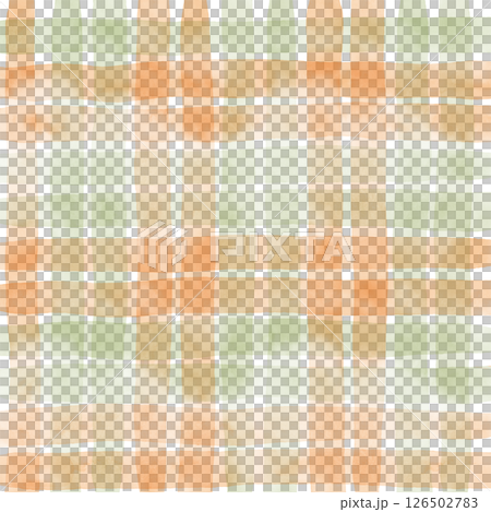 Orange Sage Green Plaid Gingham Check Hand Drawn Background Pattern Overlay 126502783
