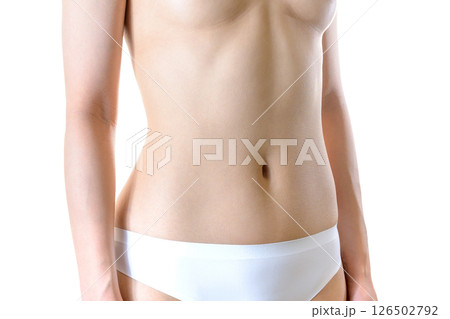 日本人女性の綺麗な腹部腹筋　バストアップ　痩身細身スレンダー　美容エステ　上を向いたバストトップ 126502792