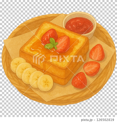 French toast and fruit watercolor illustration set 126502819