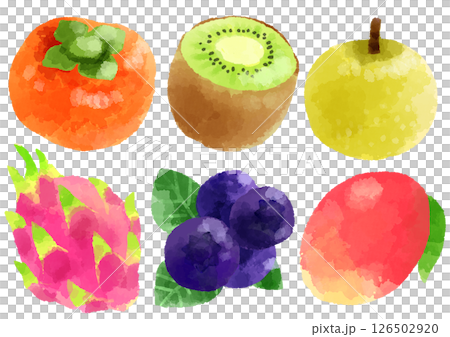 果物のアイコン　 イラスト　手描き　水彩風 126502920