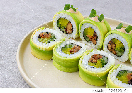Avocado Wrapped Mushroom Pickle Roll Avocado Wrapped Mushroom Pickle Roll 126503164