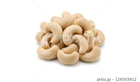 Fresh cashew nuts mockup isolated on white background, for healthy snack branding, vegan protein visuals, or food packaging designs 126503912