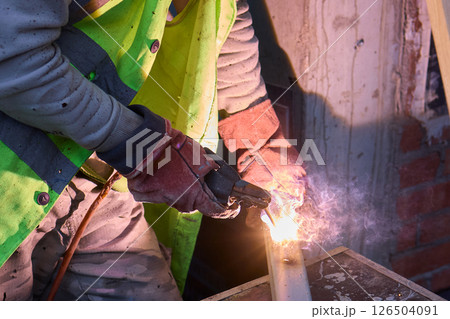 Welding Sparks Are Flying High as Metalwork Beautifully Takes Shape in the Workshop 126504091