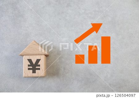 建物と円マークと上昇のグラフ 建物と円マークと上昇のグラフ 126504097