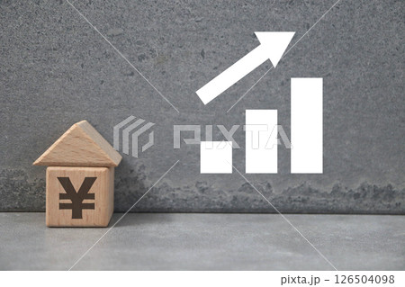建物と円マークと上昇のグラフ 建物と円マークと上昇のグラフ 126504098