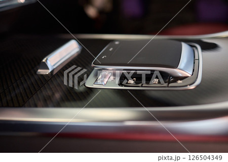 Macro shot of a car gear lever an essential auto part 126504349