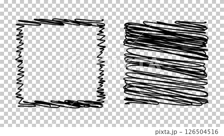 Monochrome doodle square frames. Set 1 of vector illustrations in messy sketch style 126504516