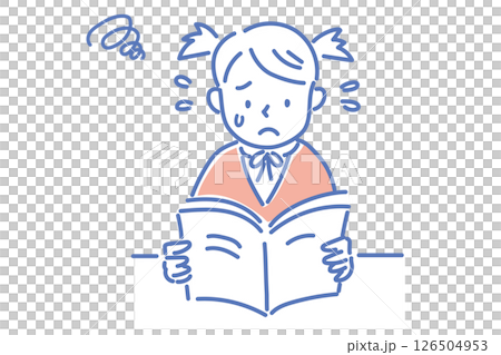 A girl in uniform is worried while reading a textbook A girl in uniform is worried while reading a textbook 126504953