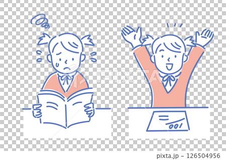 A girl struggling with her studies and a girl who got 100 points A girl struggling with her studies and a girl who got 100 points 126504956